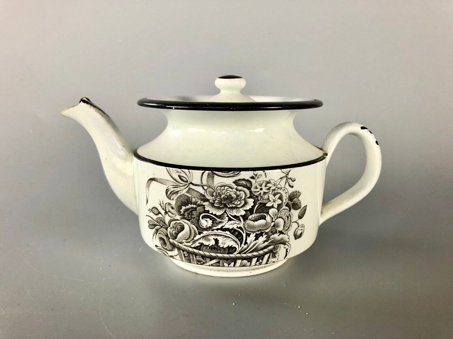 A c.1820 bat-printed miniature pearlware teapot. Possibly North-east England.