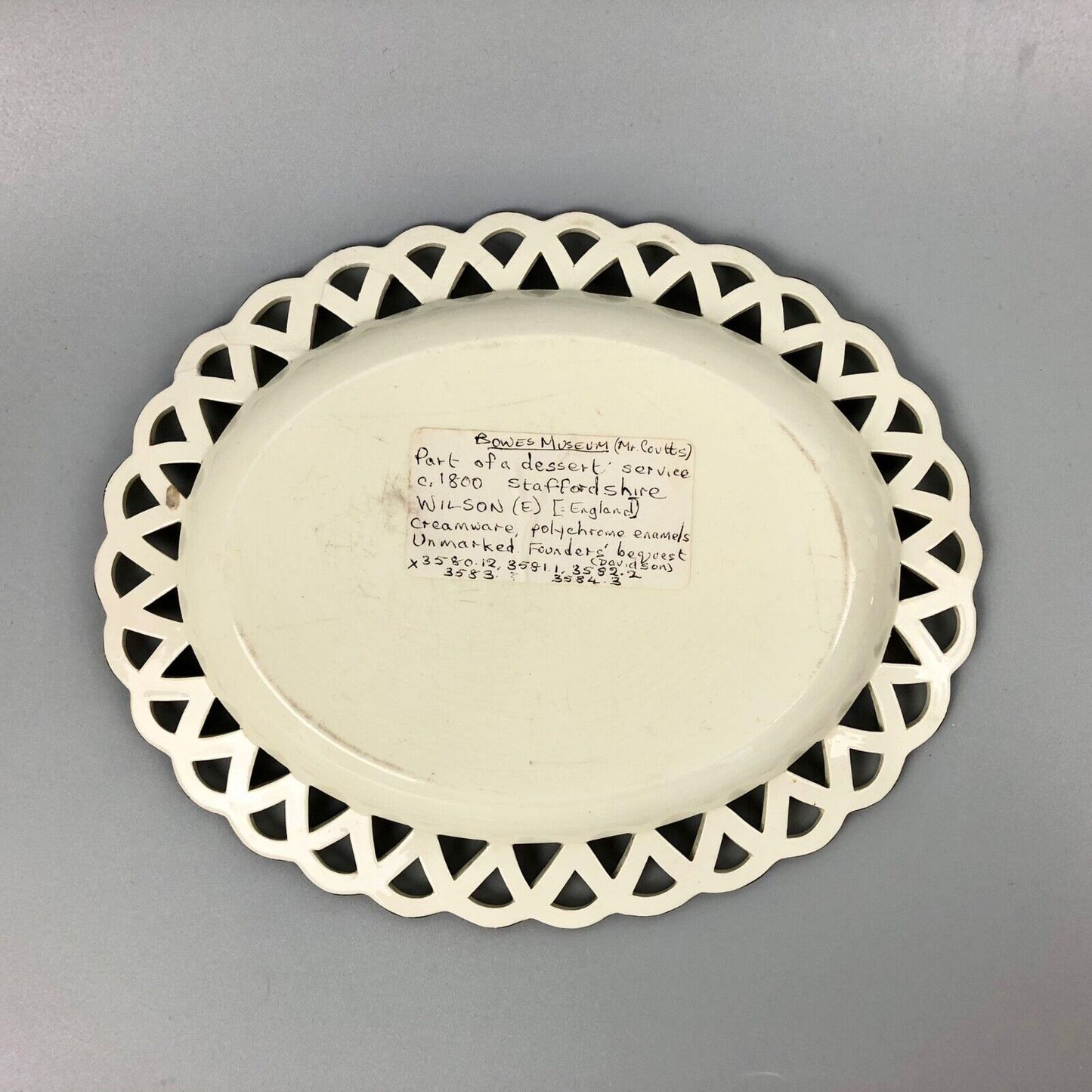 Ex-Bowes Museum Davenport enamelled creamware basket and cover. c.1805