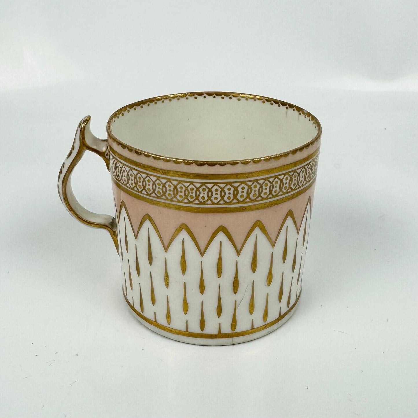 A Derby cabaret can and saucer, circa 1795. Pattern 119. Unusual handle.