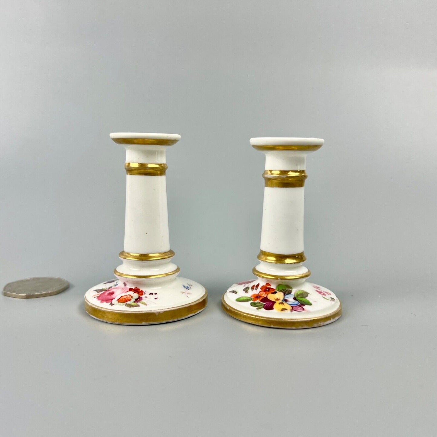 A Scarce Pair Of Early 19thc. Coalport Floral Tapersticks