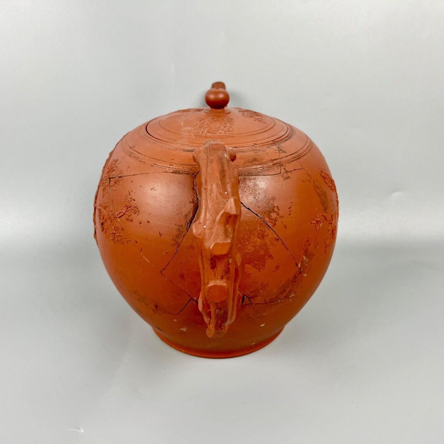 A very large Staffordshire redware punch pot with sprigged decoration c.1760