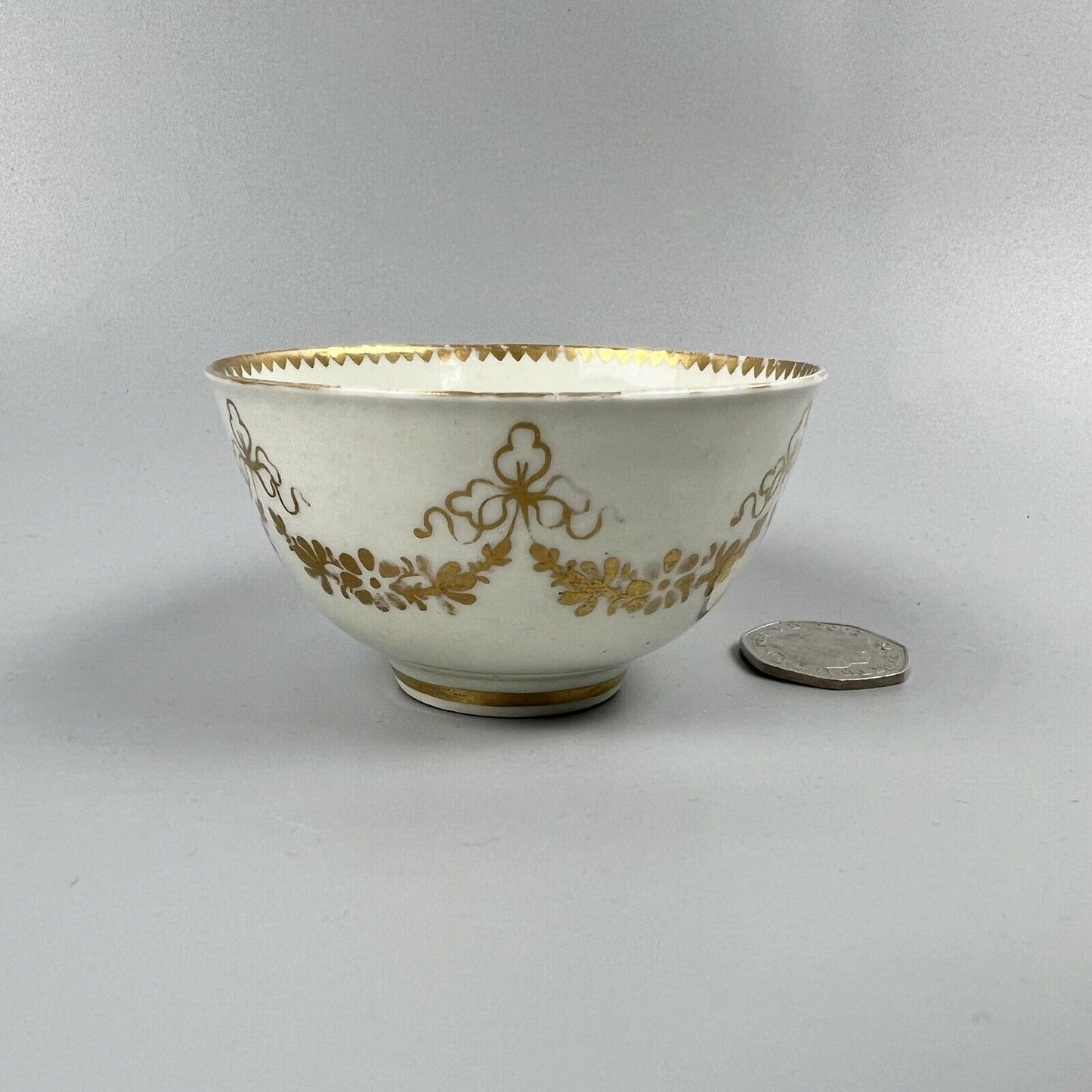 A good Caughley trio c1775 probably outside decorated at Chamberlains.