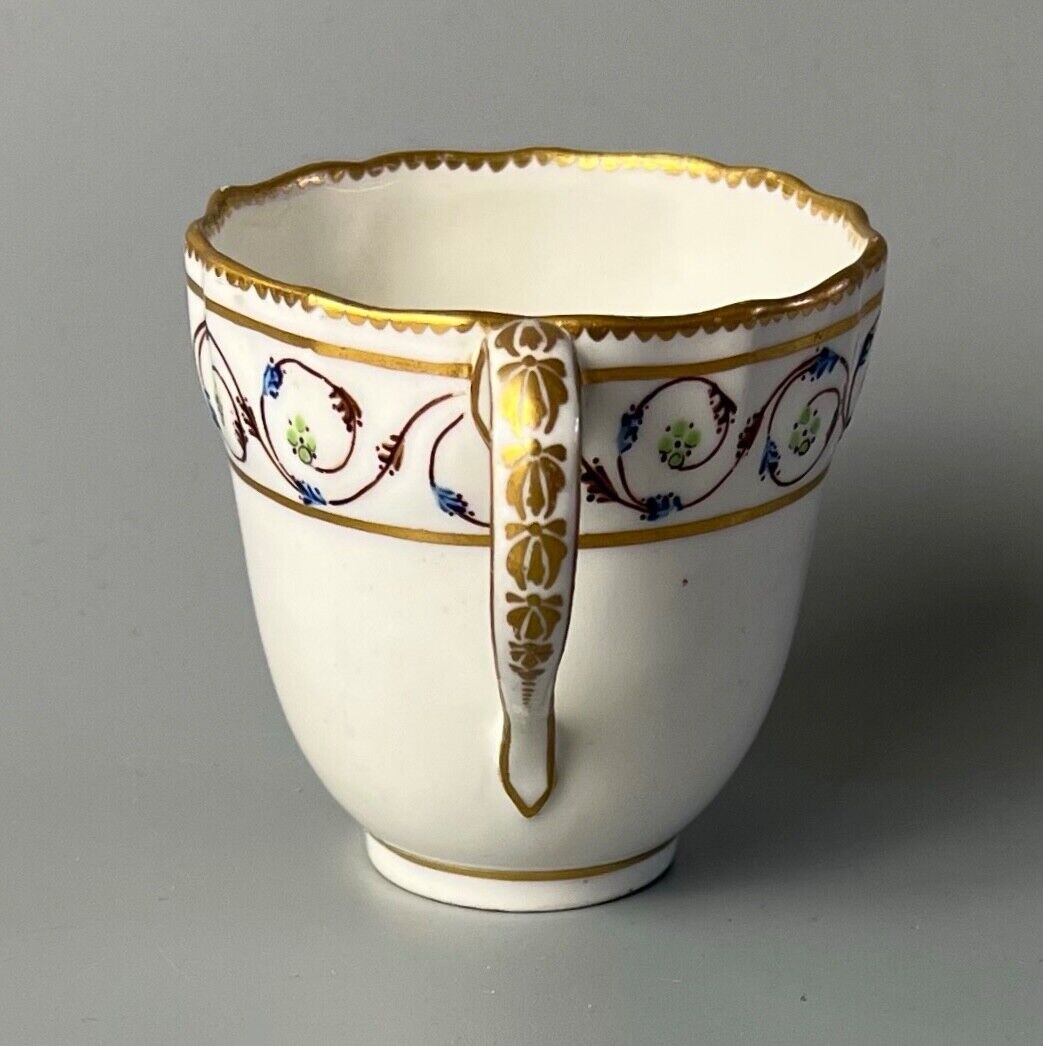 An uncommon Derby scalloped tea bowl and saucer in pattern number 115 c.1784-90