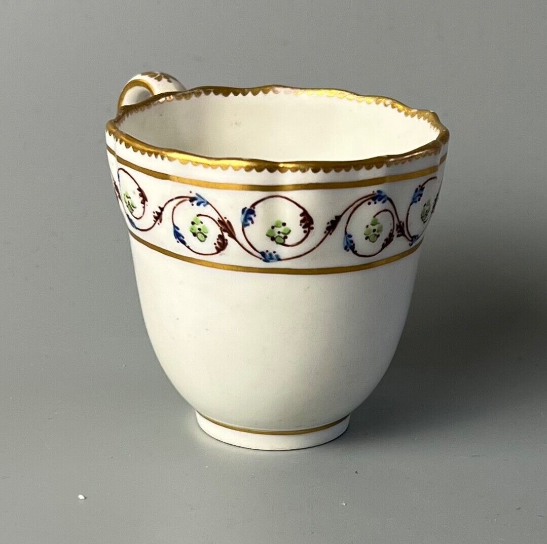 An uncommon Derby scalloped tea bowl and saucer in pattern number 115 c.1784-90