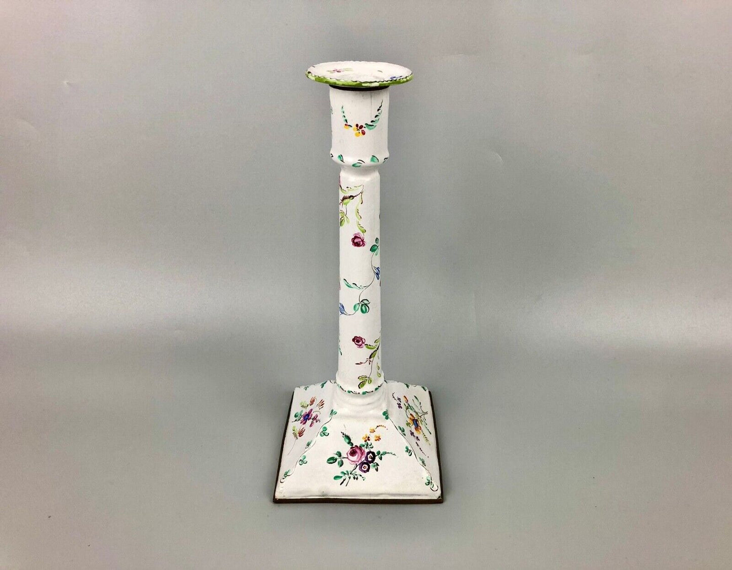 A Bilston/South Staffs table candlestick & cover of unusual tall shape. c.1780.