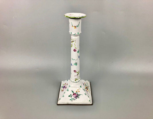 A Bilston/South Staffs table candlestick & cover of unusual tall shape. c.1780.