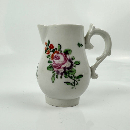 A rare Baddeley-Littler sparrowbeak polychrome decorated porcelain jug c.1777-85