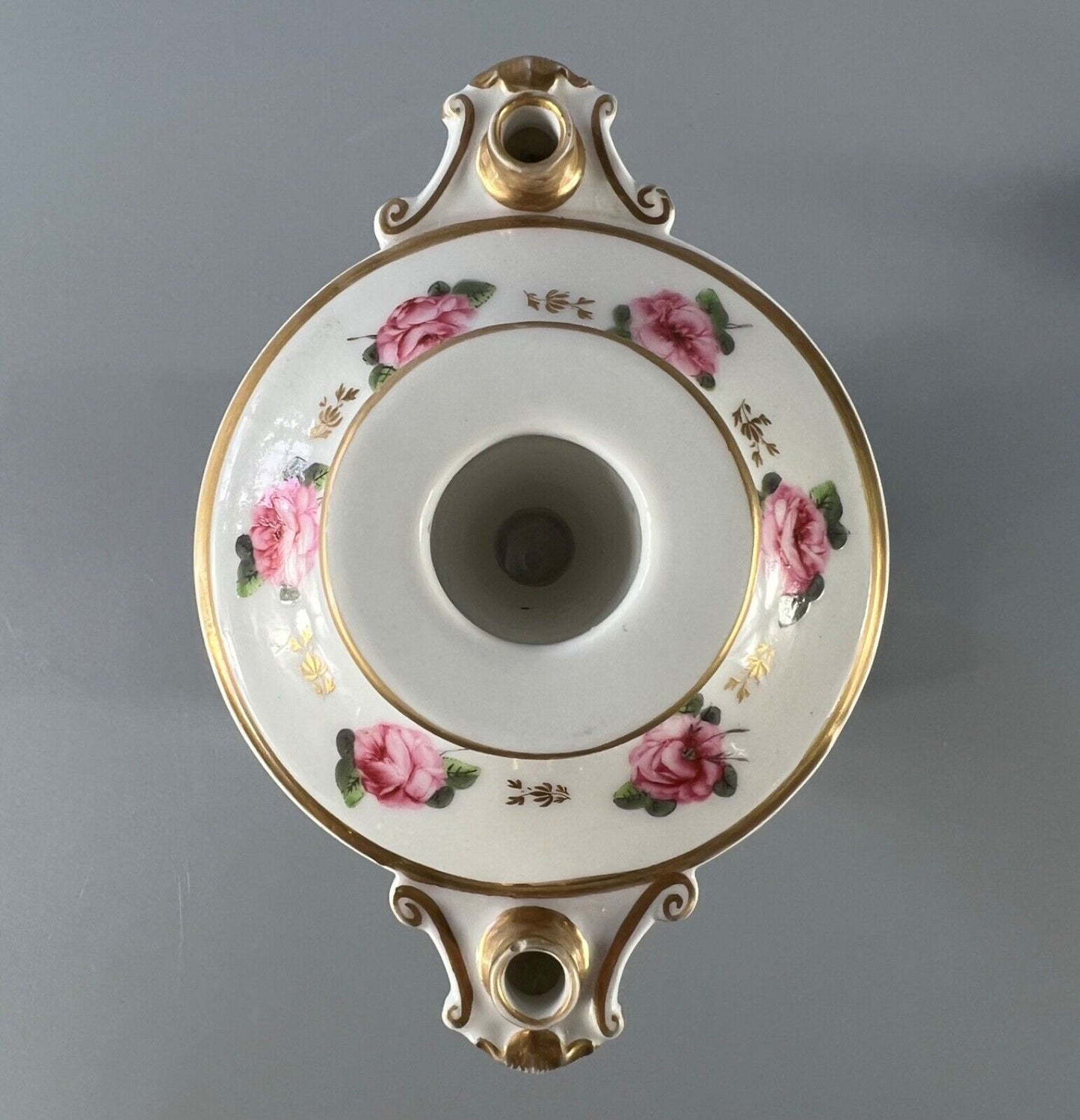 An early 19thc Derby inkstand painted with roses c1810-15. Red mark.