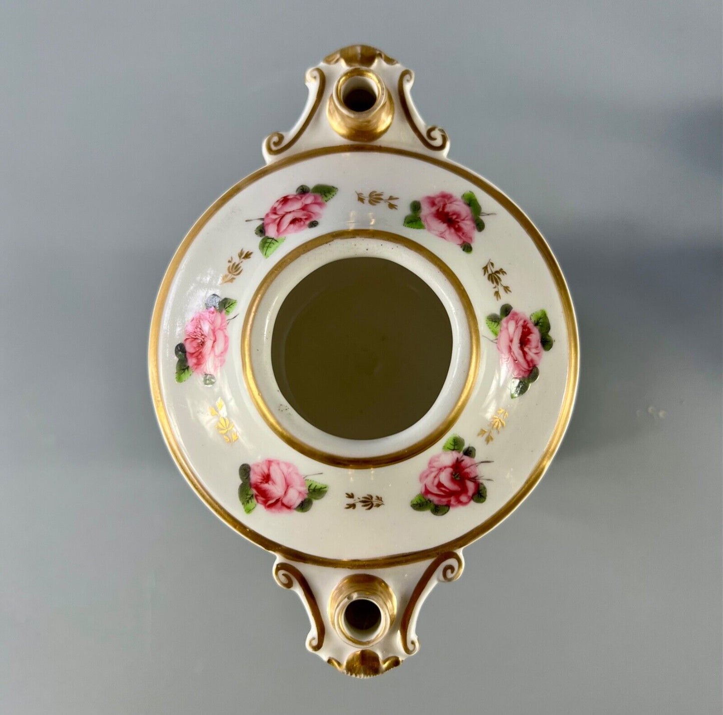An early 19thc Derby inkstand painted with roses c1810-15. Red mark.