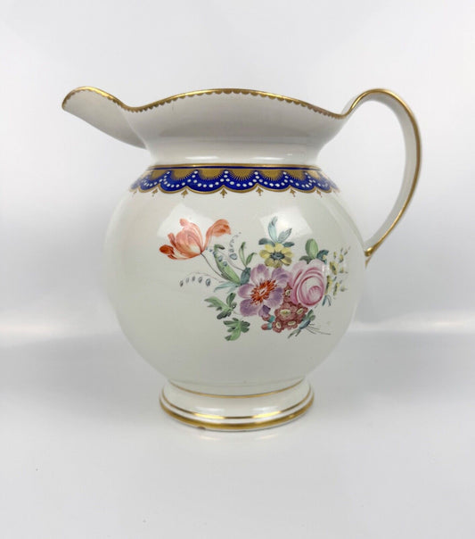 A rare Derby ewer  Smith's blue rim and  painted with flowers by Withers. c.1780