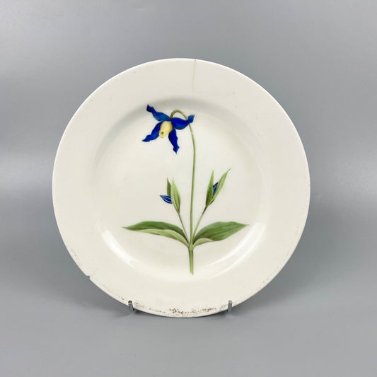A Swansea porcelain duck egg body plate painted with "Virgin's Bower". c1815