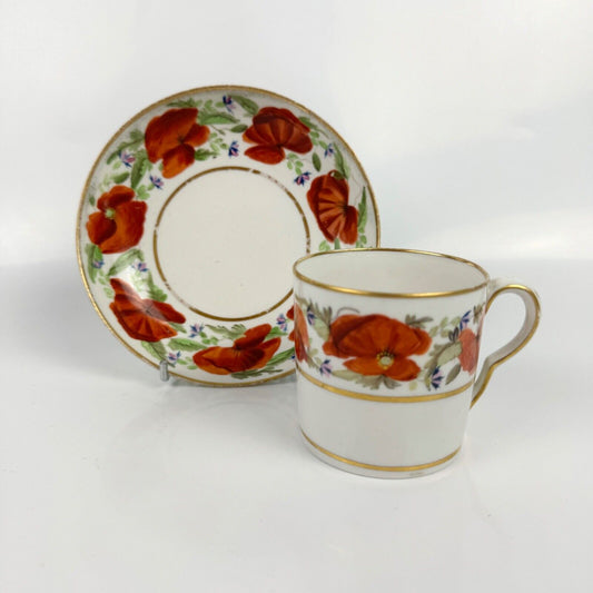 An early 19th century Pinxton coffee can and saucer in pattern 104 circa 1800