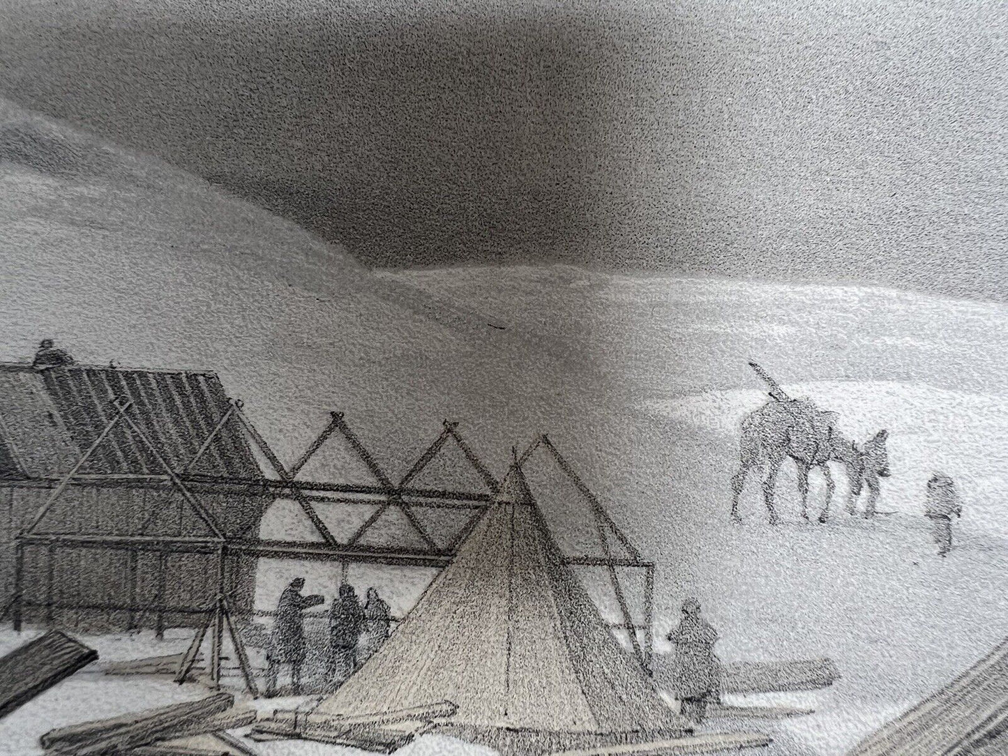 1855 VICTORIAN PRINT COLNAGHI WILLIAM SIMPSON "HUTS AND WARM CLOTHING" CRIMEAN