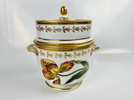 A superb Derby Quaker Pegg pattern 392 botanical painted ice pail. c.1815