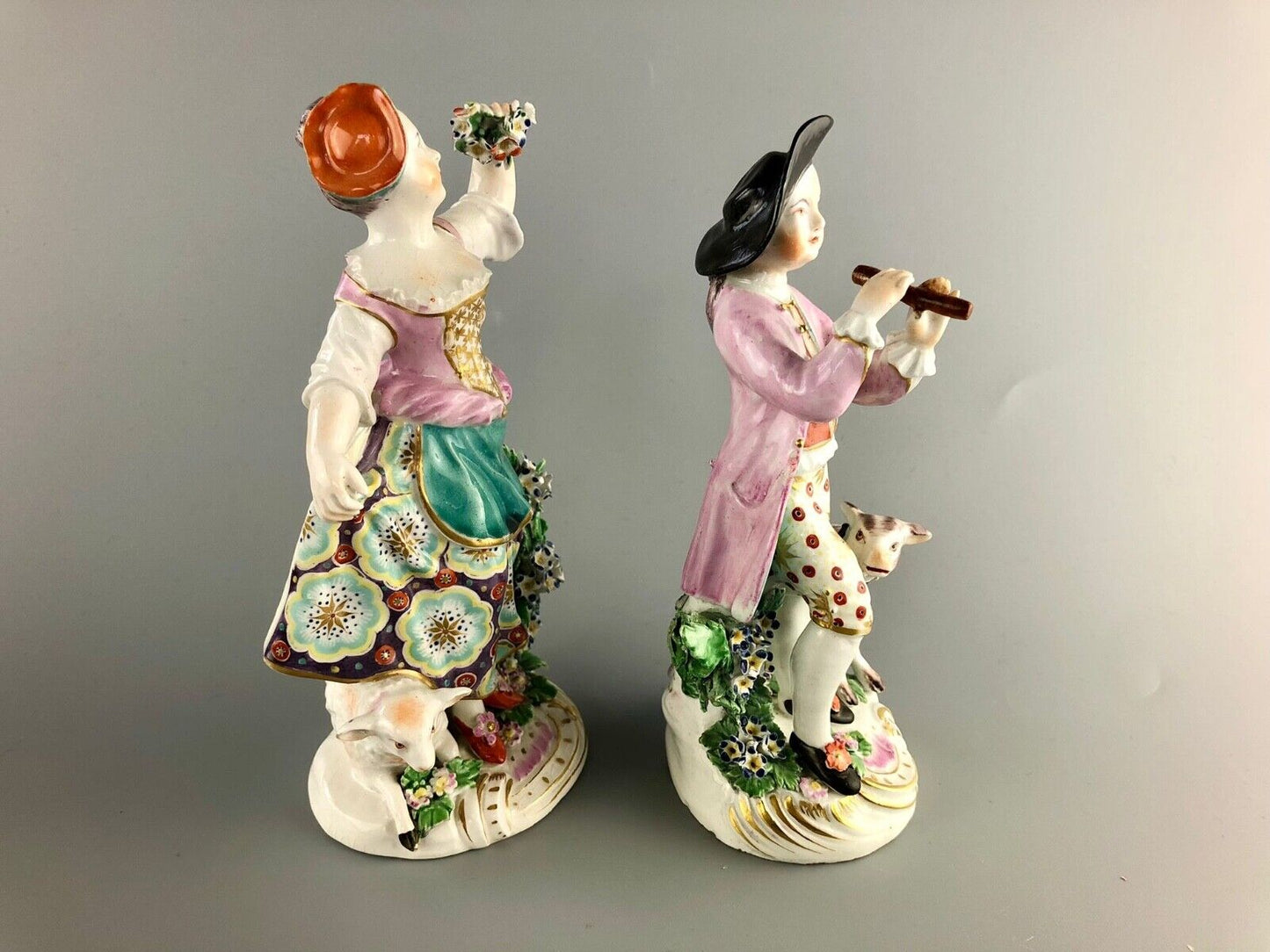 Chelsea Derby Porcelain Figures of Shepherd and Shepherdess c1775