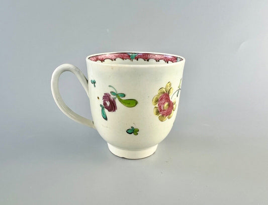 A Worcester polychrome pattern coffee cup with unusual rim decoration c.1770