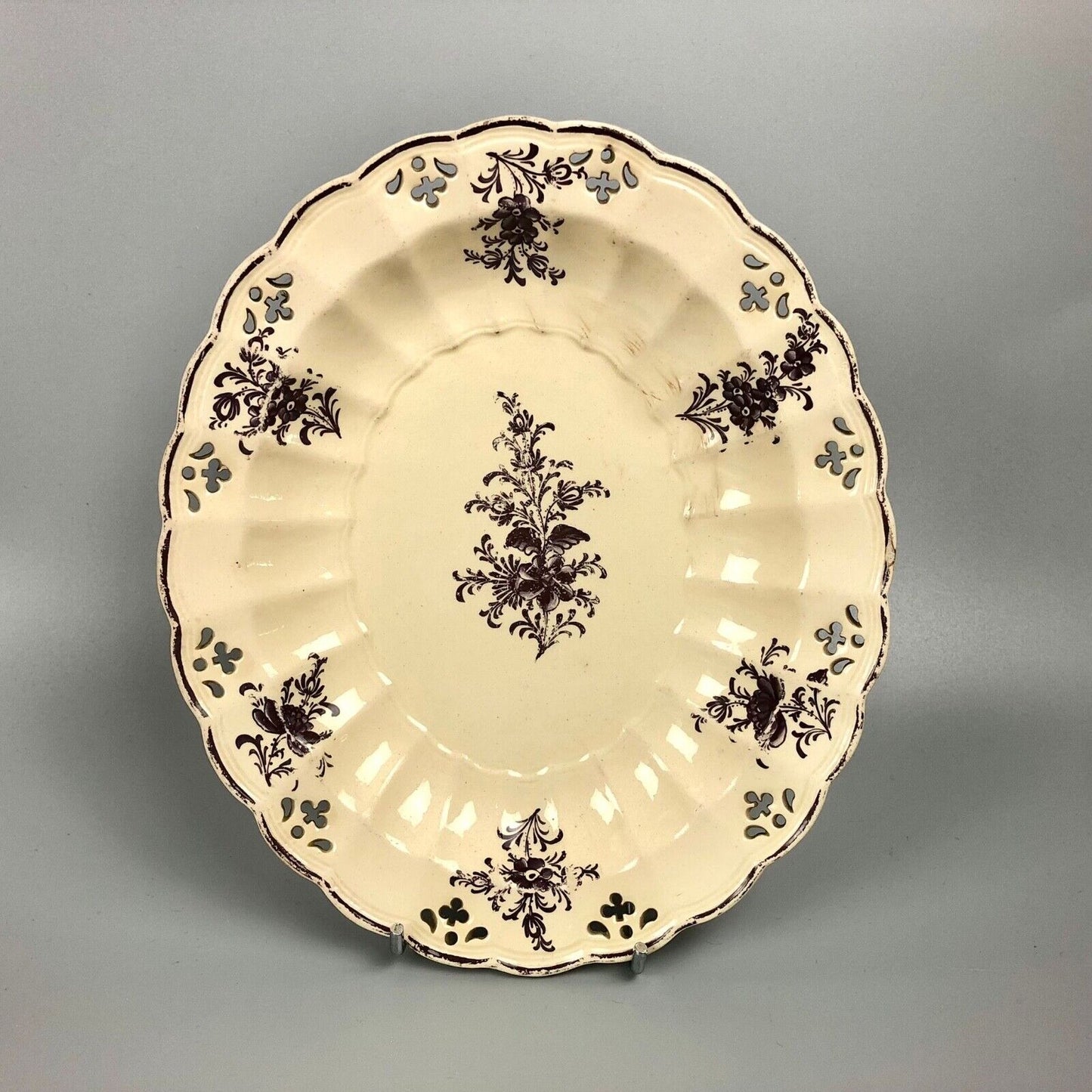 A rare Melbourne creamware  fluted & reticulated stand c.1770-80. Ex Tom Walford