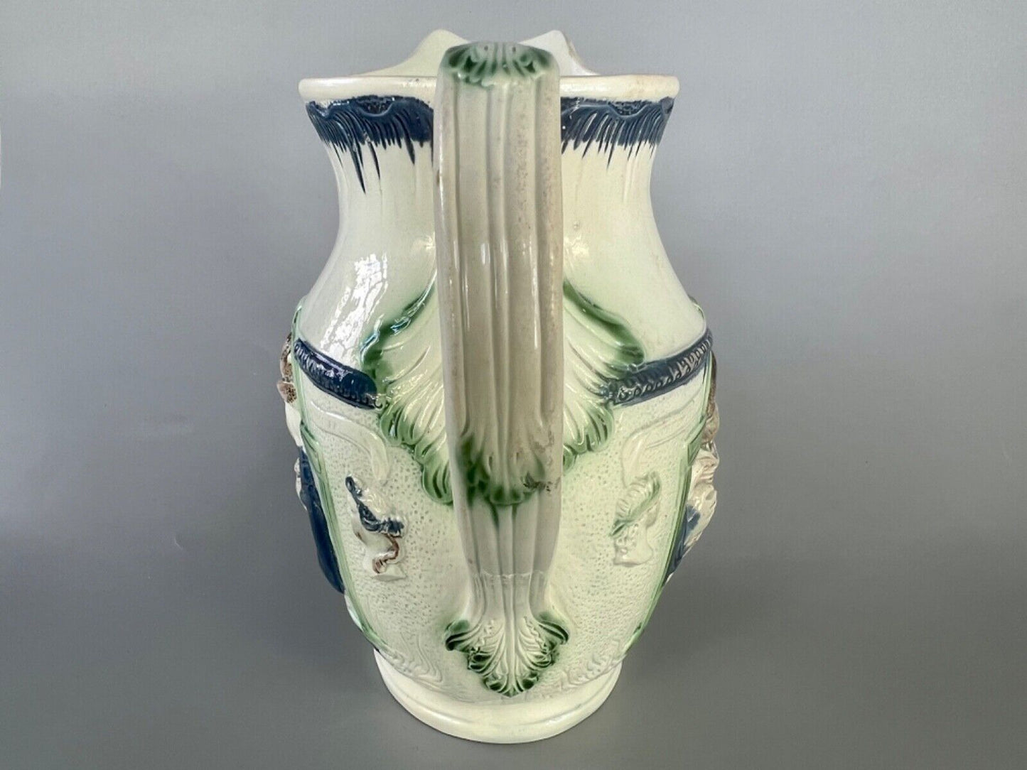 A c1790 Shakespear-Miser-Spendthrift jug in high temperature 'Pratt' colours