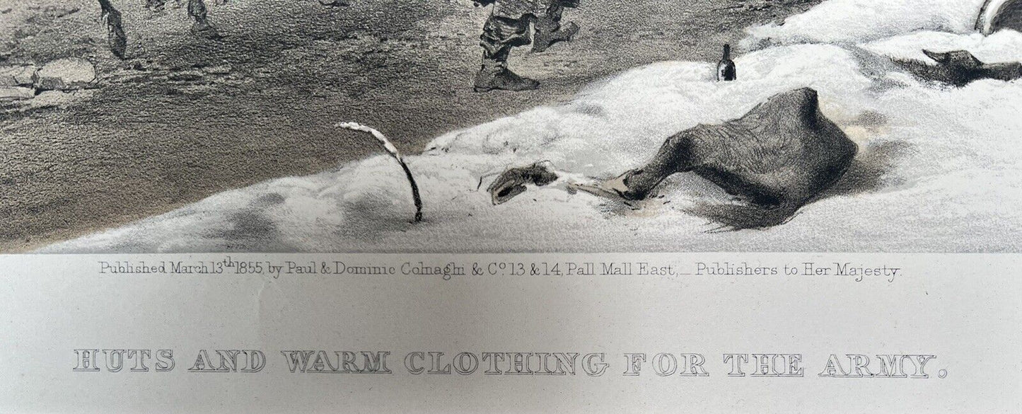 1855 VICTORIAN PRINT COLNAGHI WILLIAM SIMPSON "HUTS AND WARM CLOTHING" CRIMEAN
