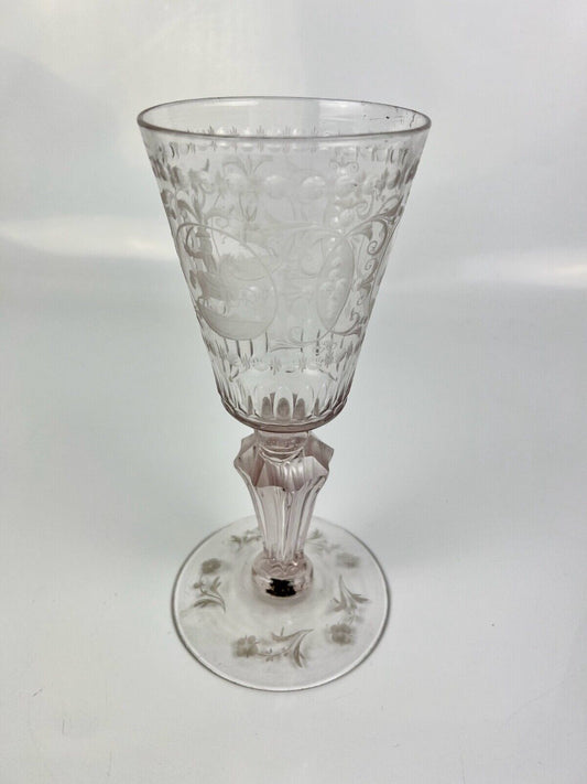 A tall and very finely engraved continental "Silesian" goblet c.1730