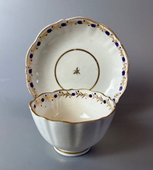 A c.1785-95 Caughley moulded, half-fluted form, prob. Chamberlain decorated #2