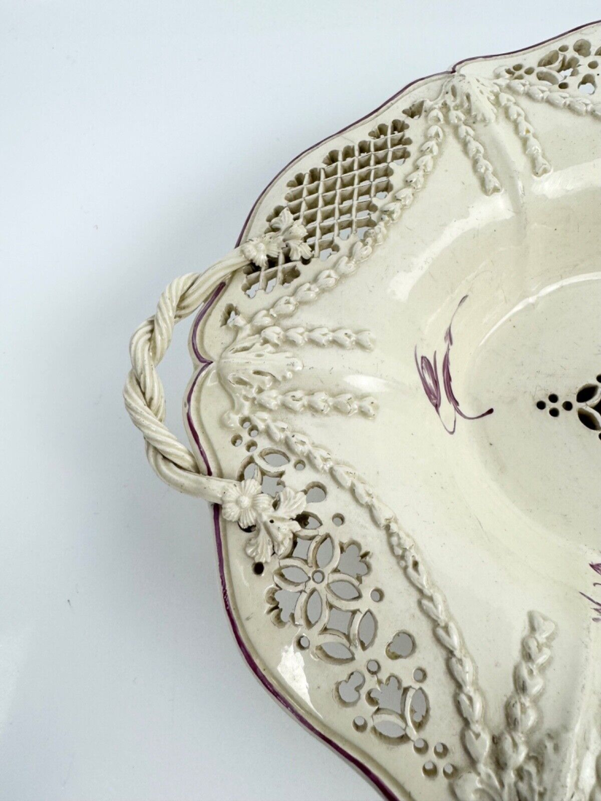 A superb Melbourne-type creamware reticulated basket c.1770-80. Ex Tom Walford