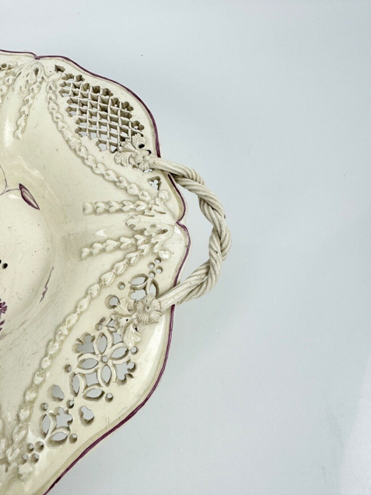 A superb Melbourne-type creamware reticulated basket c.1770-80. Ex Tom Walford