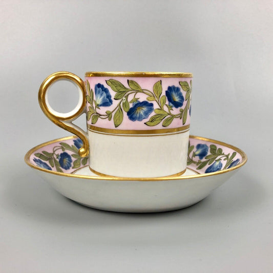 A Barr Worcester  coffee can with a floral band on salmon ground c.1795-1805