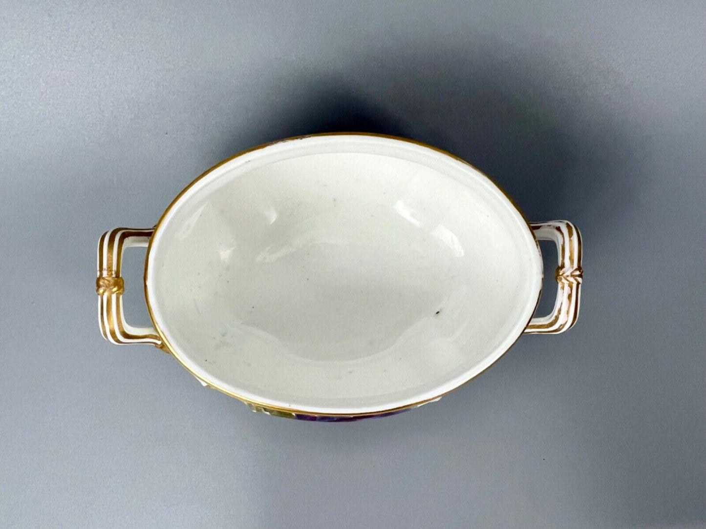 A superb Derby Quaker Pegg-painted botanical sauce tureen. c.1815