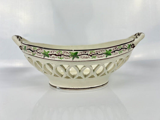 A fine Thomas Fell & Co Newcastle transfer-printed and hand-painted basket c1817