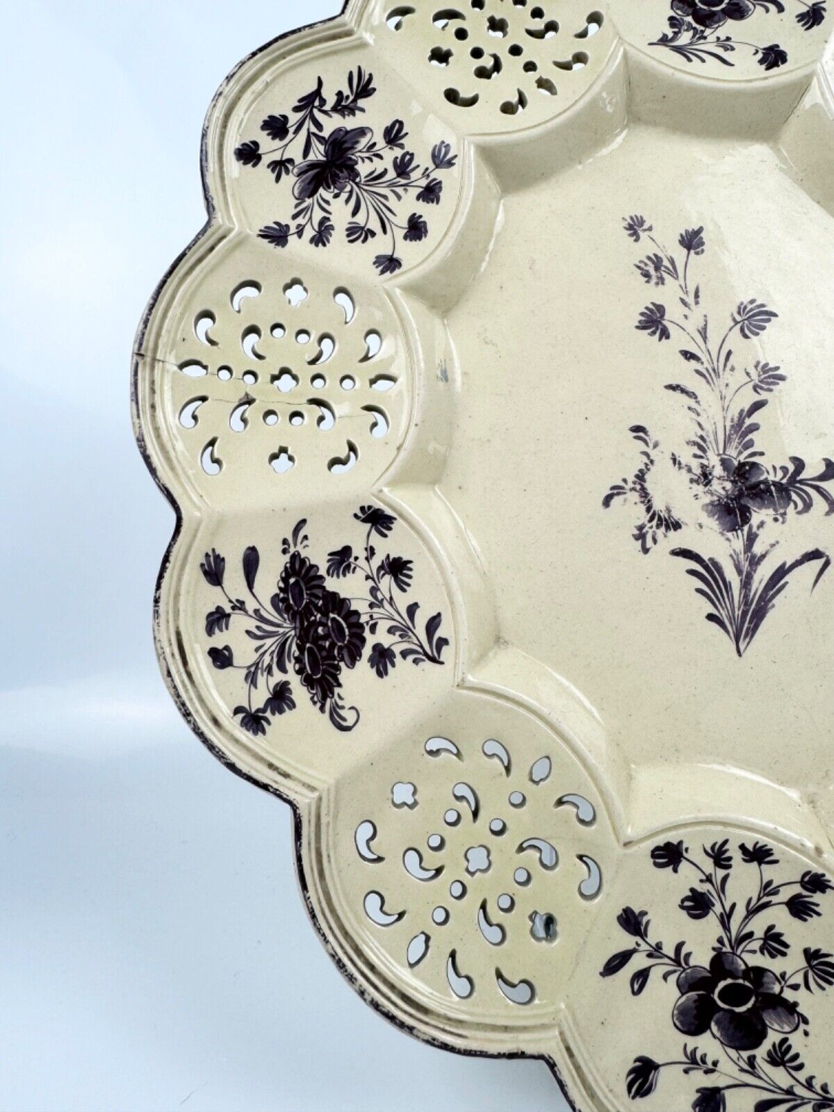 A rare Melbourne creamware fluted & reticulated stand c.1770-80. Ex Tom Walford