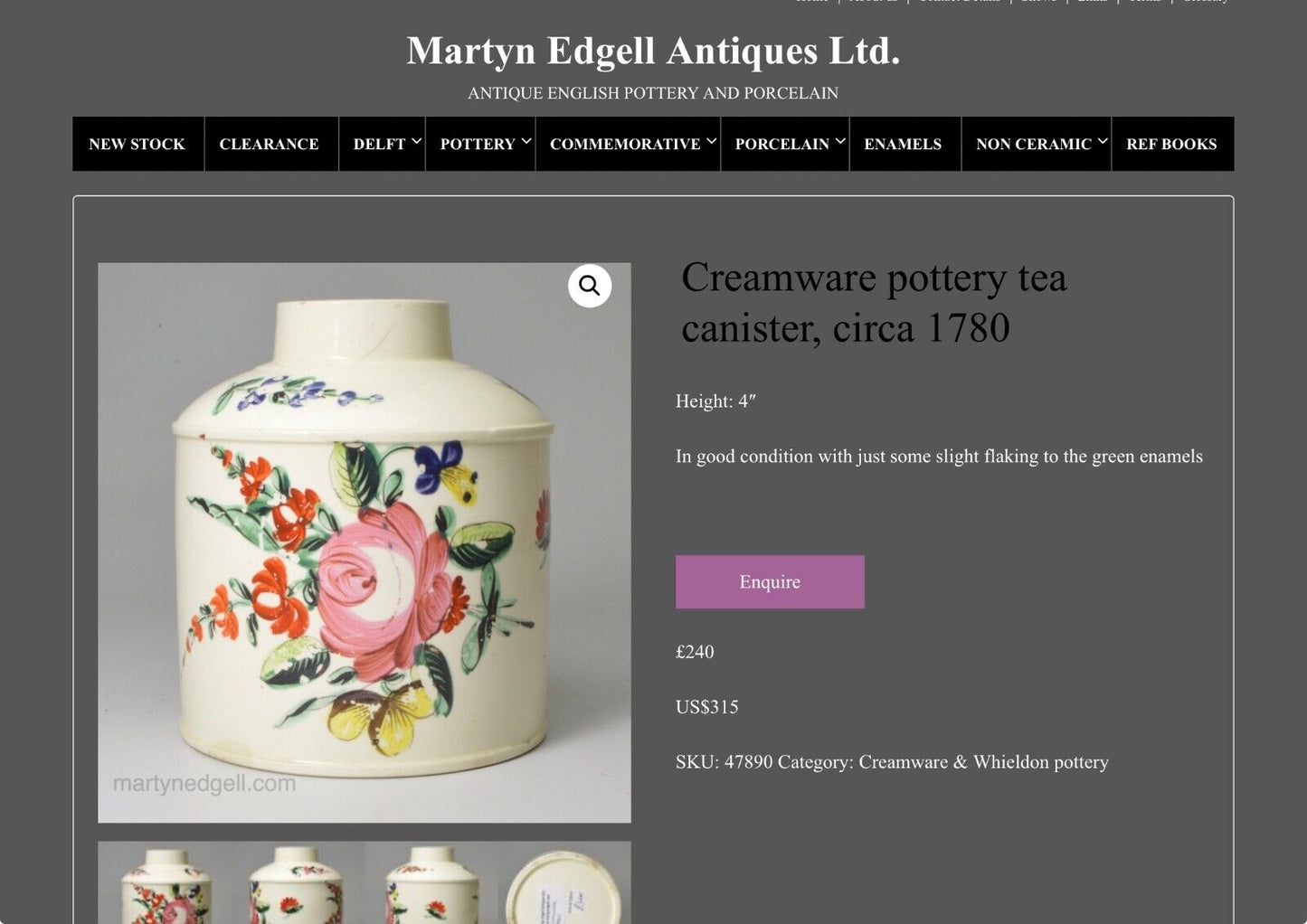 A late 18th century creamware tea caddy circa 1780. Probably Staffordshire.