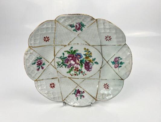 A Bow lobed, moulded and floral oval dish c.1765-70