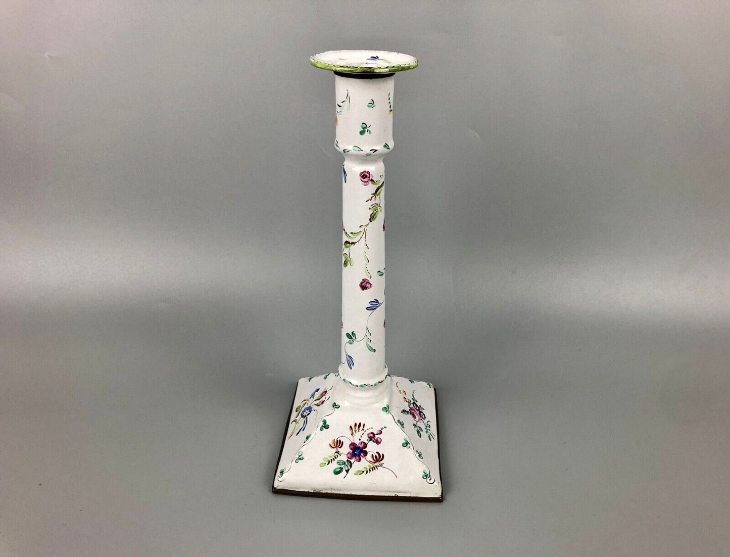 A Bilston/South Staffs table candlestick & cover of unusual tall shape. c.1780.