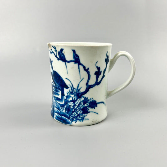 A v. rare Worcester b/w mug painted 'Nesting Crane' Pattern IC21 Branyan c1756-8