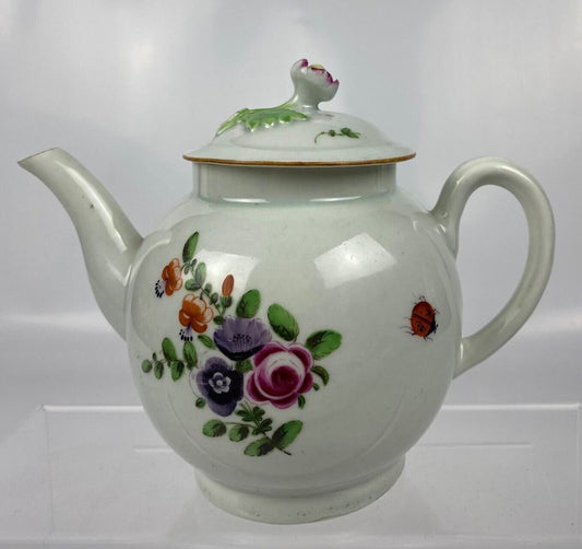 A First Period Worcester Teapot Painted With Floral Sprays And Insects c1770