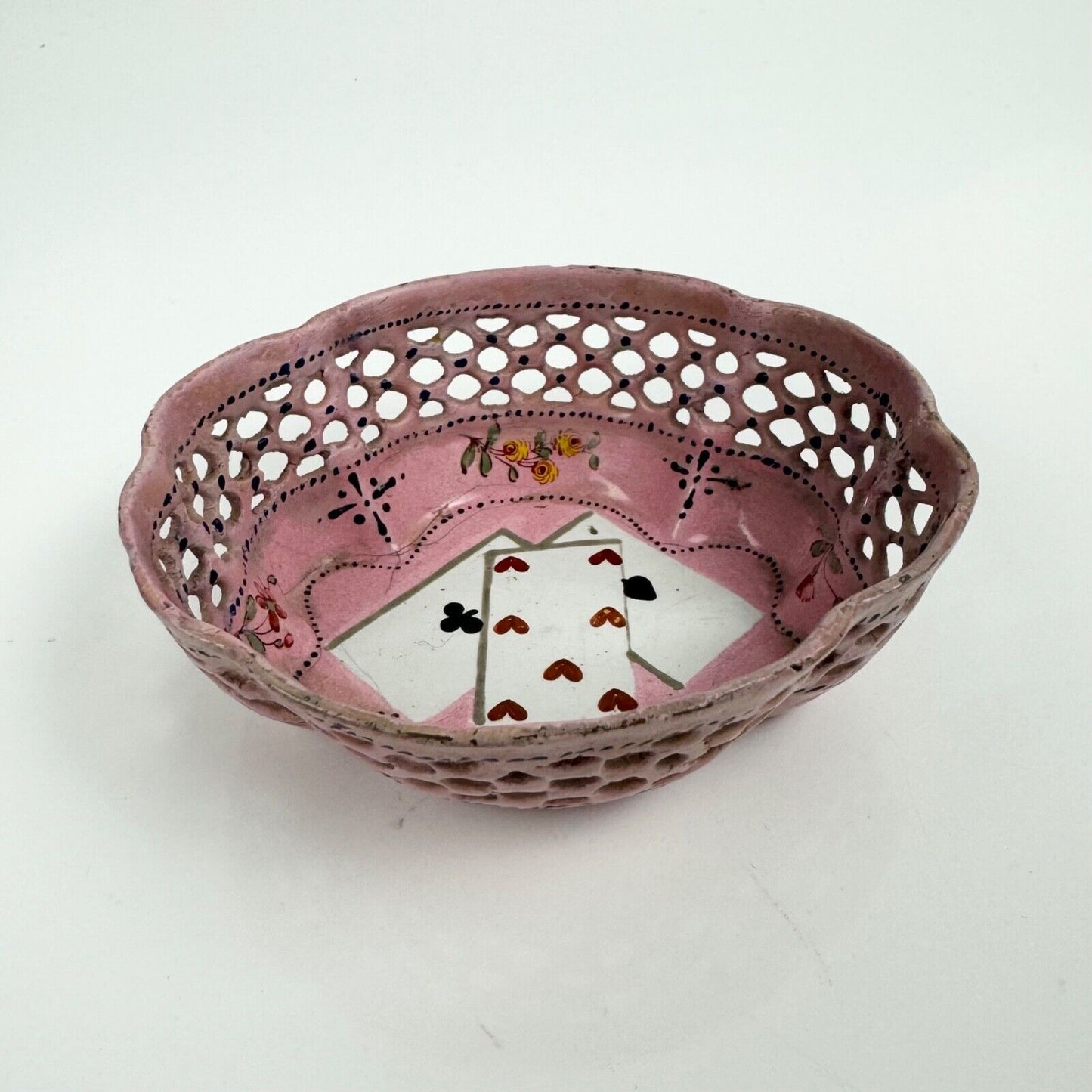 A Bilston lattice edge enamel quadrille/gaming dish c.1780