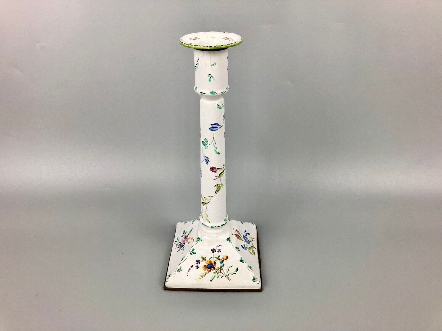 A Bilston/South Staffs table candlestick & cover of unusual tall shape. c.1780.