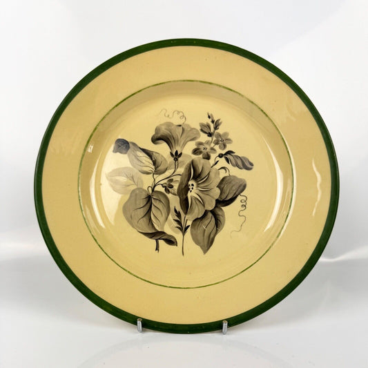 Leeds Pottery drabware plate painted with convolvulus. Griffin Collection. c1810