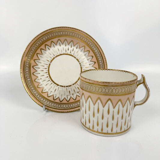 A Derby cabaret can and saucer, circa 1795. Pattern 119. Unusual handle.