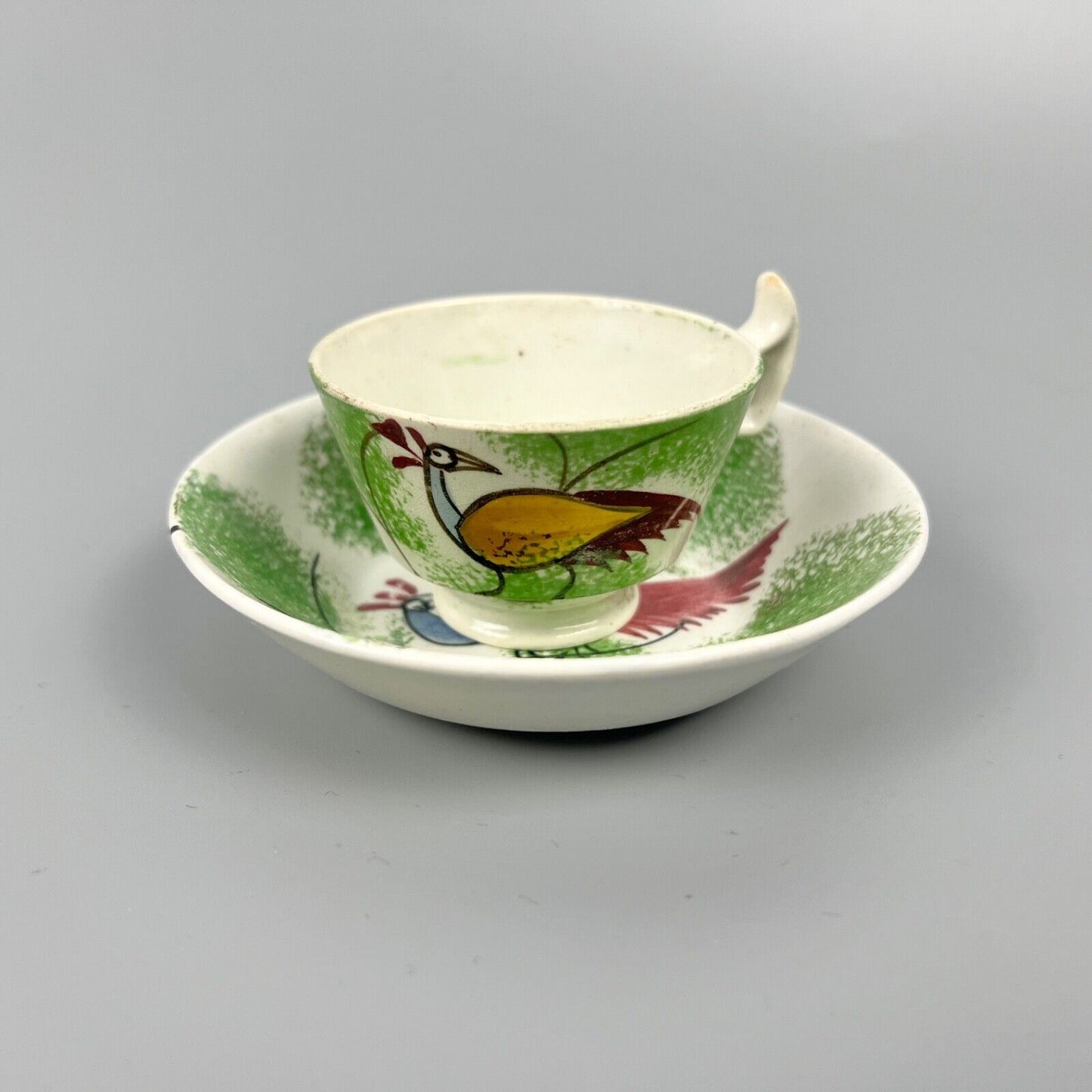 A "Peafowl" pattern (Teardrop in Deike) miniature cup & saucer. c.1820-30