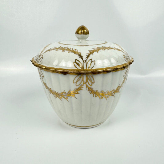 A good Caughley fluted sucrier and cover probably Chamberlain decorated c.1780