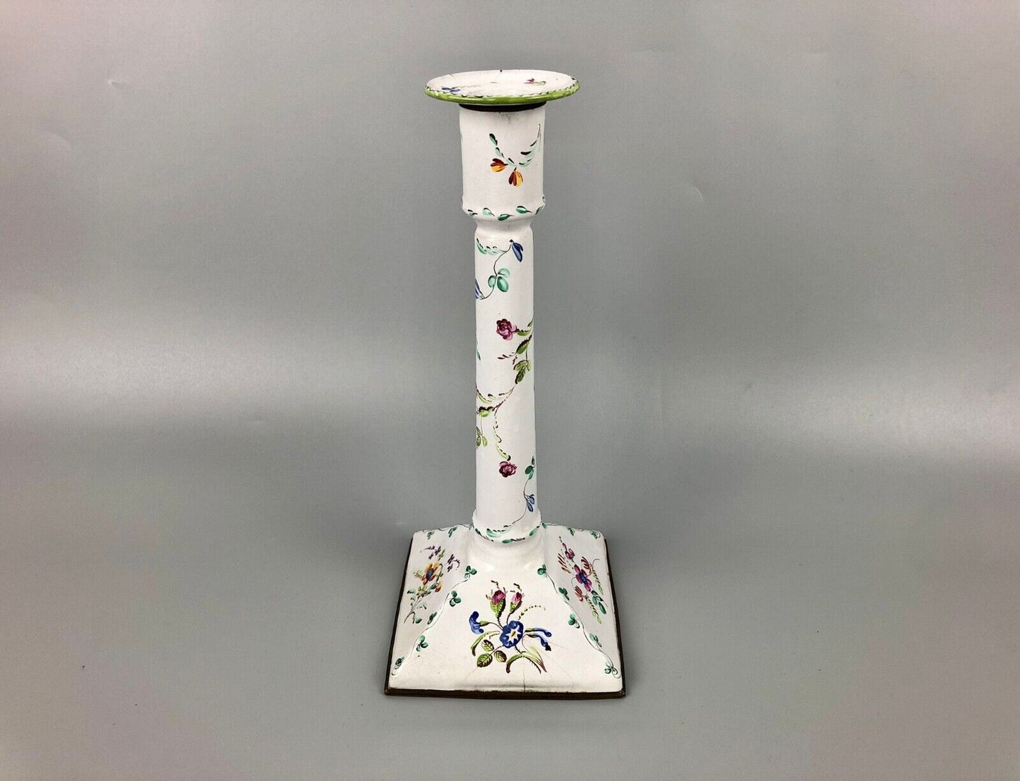 A Bilston/South Staffs table candlestick & cover of unusual tall shape. c.1780.