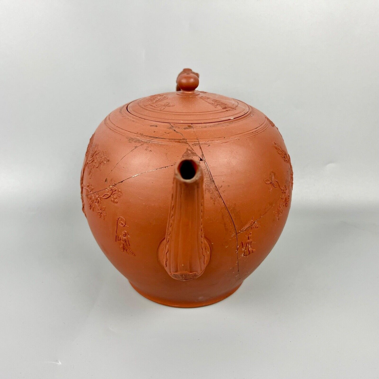 A very large Staffordshire redware punch pot with sprigged decoration c.1760