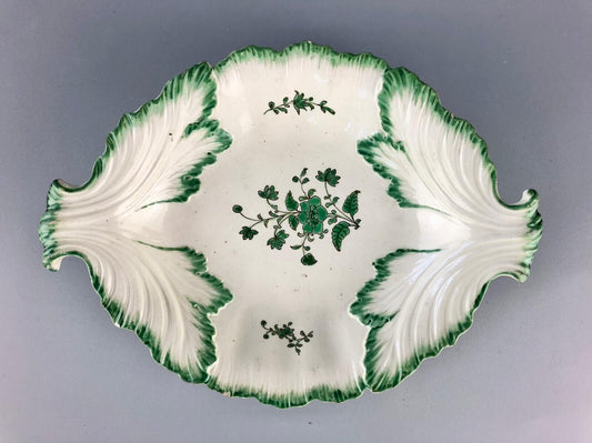 A rare Melbourne, Derbyshire creamware leaf-moulded dish c.1775. Ex Tom Walford.