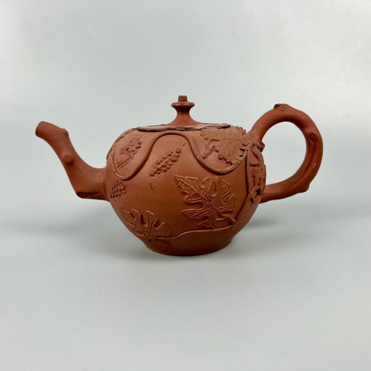 A Diminutive Staffordshire red stoneware teapot with sprigged decoration c.1760