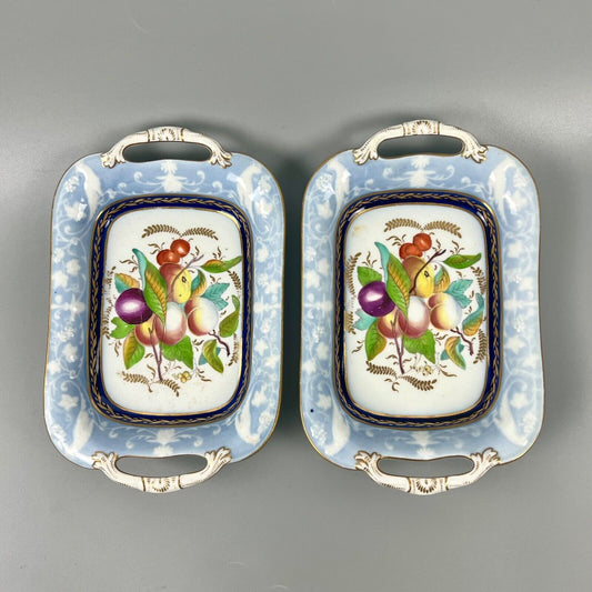 New Hall pattern 1706 dishes decorated with fruit & embossed birds. c.1812-18