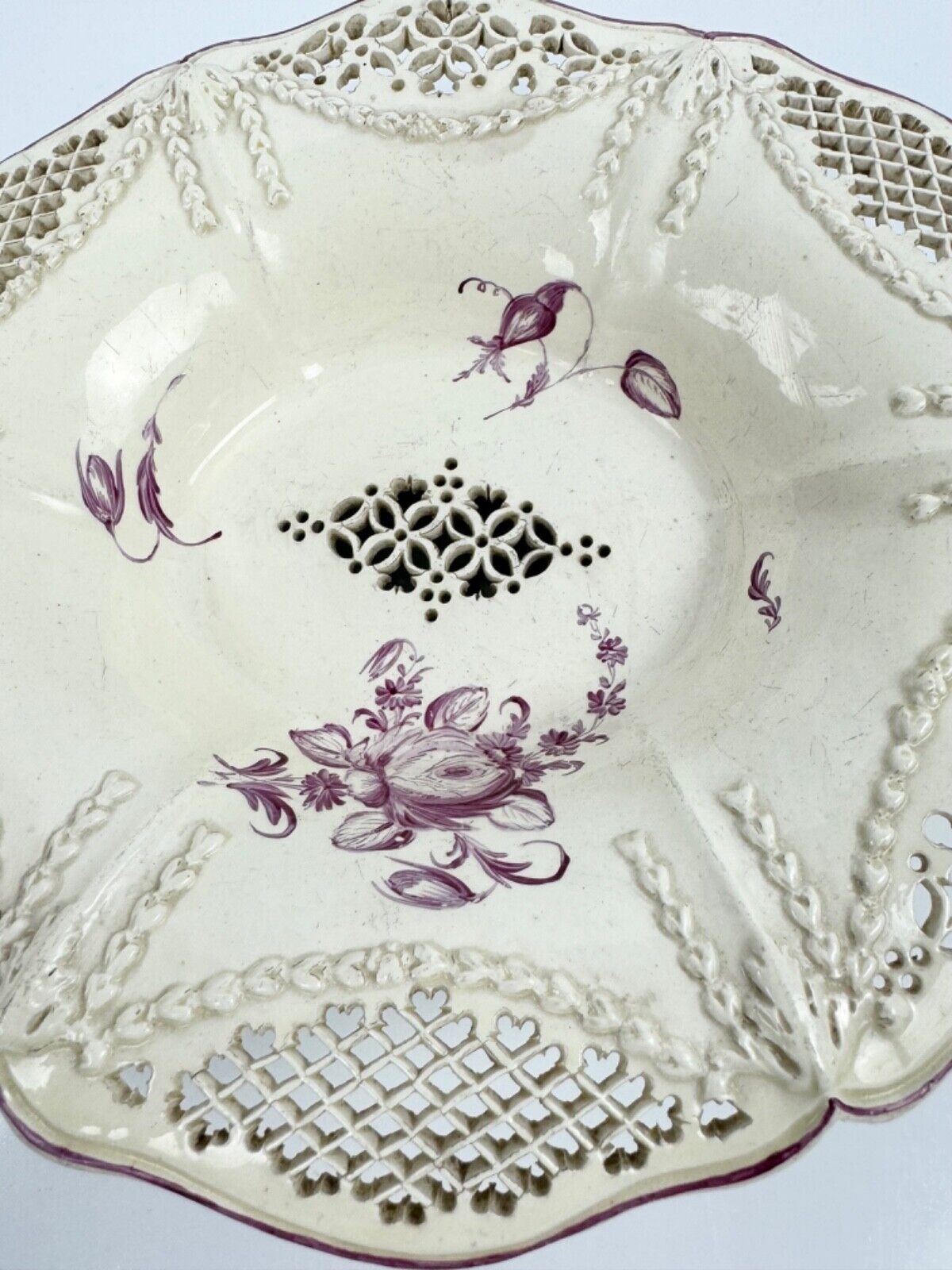 A superb Melbourne-type creamware reticulated basket c.1770-80. Ex Tom Walford