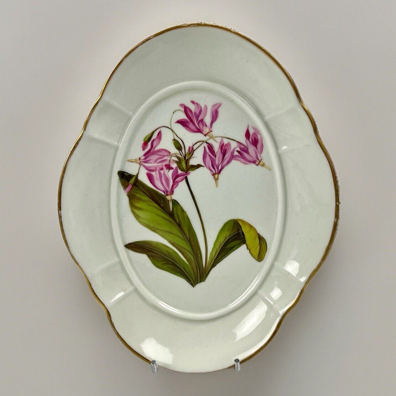A "Quaker" Pegg Derby Botanical "American Cowslip" Painted Tureen Stand c.1815