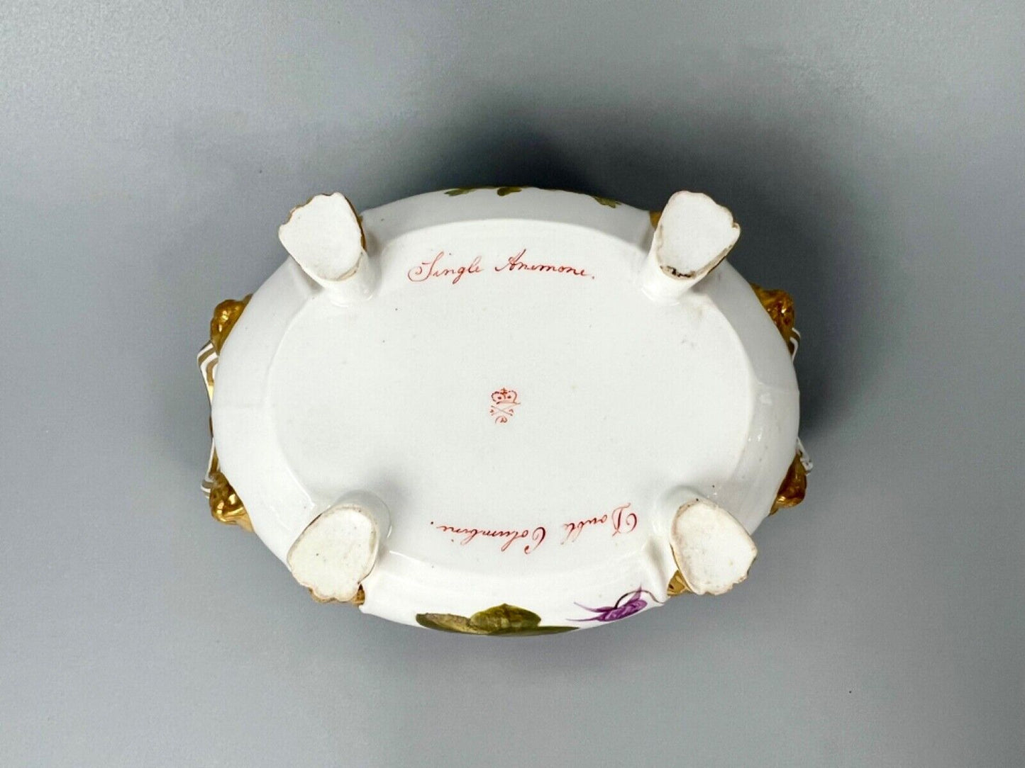 A superb Derby Quaker Pegg-painted botanical sauce tureen. c.1815